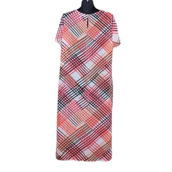 CALVIN KLEIN ABSTRACT CHECK LONG SHEER TUNIC - Picture 5 of 5